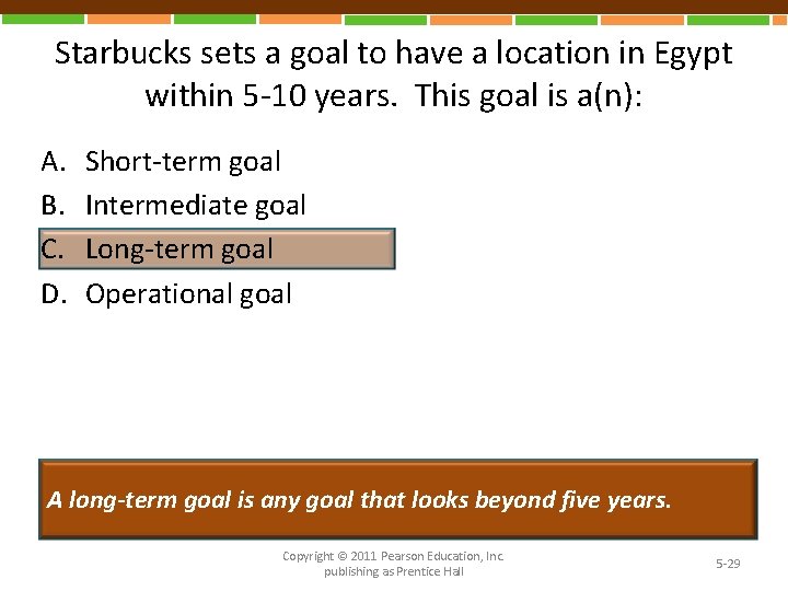 Starbucks sets a goal to have a location in Egypt within 5 -10 years.