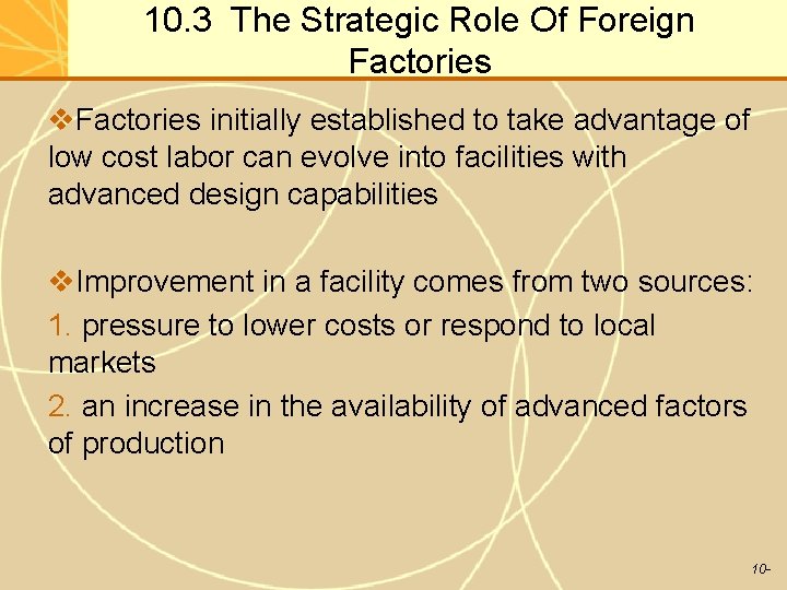 10. 3 The Strategic Role Of Foreign Factories v. Factories initially established to take