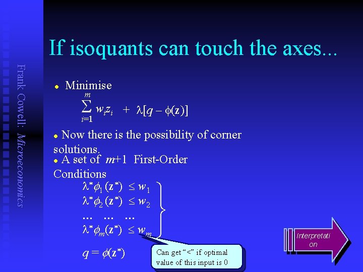 If isoquants can touch the axes. . . Frank Cowell: Microeconomics l Minimise m