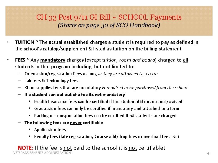 CH 33 Post 9/11 GI Bill ~ SCHOOL Payments SCHOOL (Starts on page 30