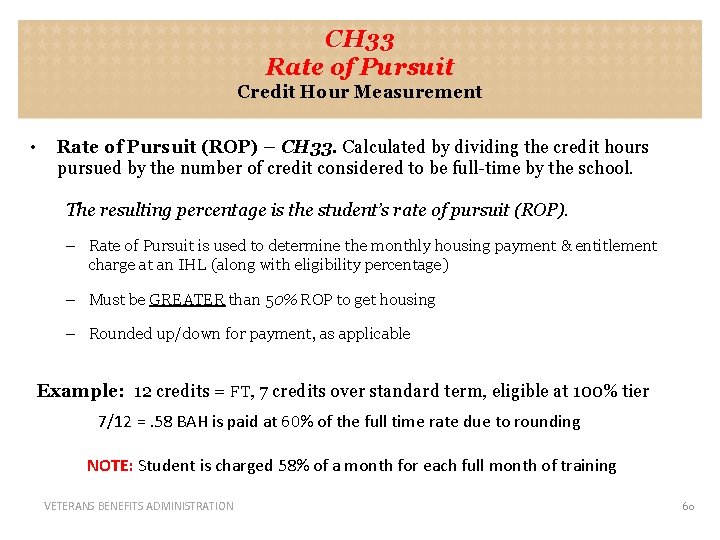 CH 33 Rate of Pursuit Credit Hour Measurement • Rate of Pursuit (ROP) –