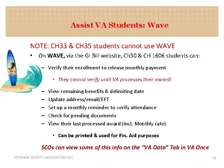 Assist VA Students: Wave NOTE: CH 33 & CH 35 students cannot use WAVE
