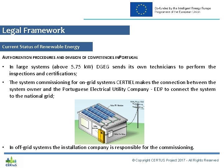 Legal Framework Current Status of Renewable Energy AUTHORIZATION PROCEDURES AND DIVISION OF COMPETENCIES INPORTUGAL