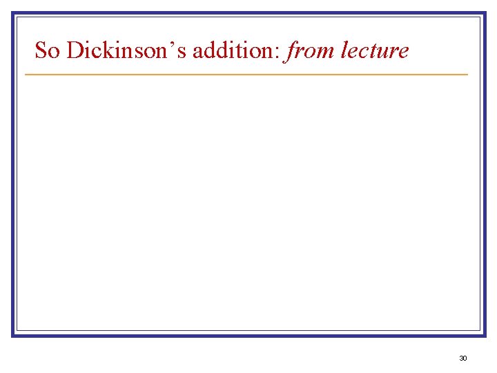 So Dickinson’s addition: from lecture 30 