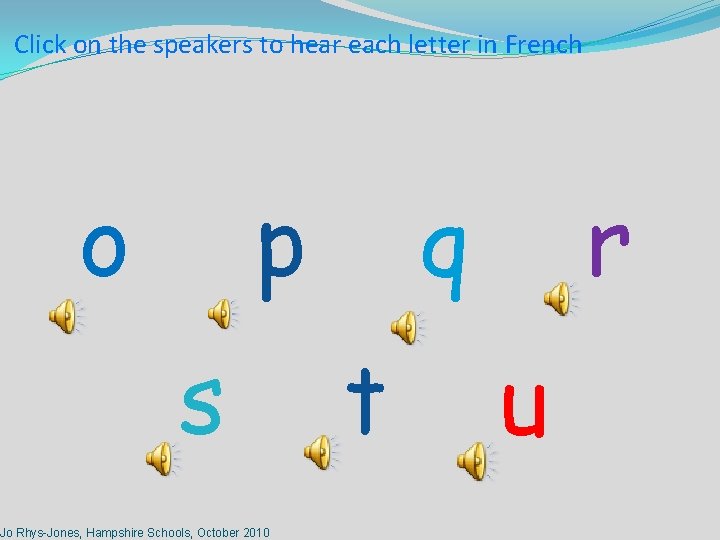 Click on the speakers to hear each letter in French o p s Jo