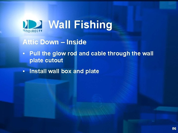 Wall Fishing Attic Down – Inside • Pull the glow rod and cable through
