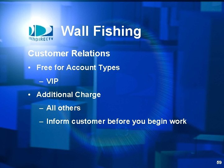 Wall Fishing Customer Relations • Free for Account Types – VIP • Additional Charge