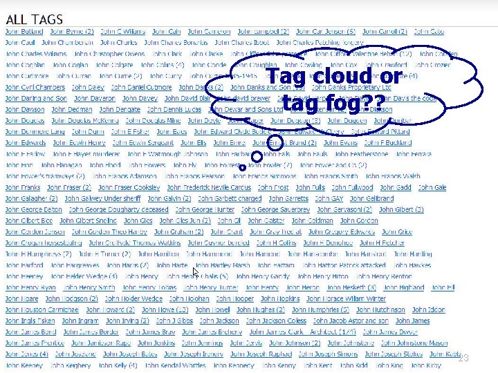 Tag cloud or tag fog? ? 23 