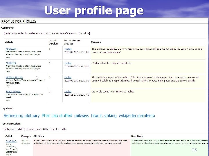User profile page 26 