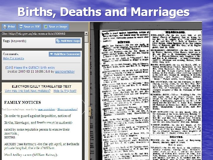 Births, Deaths and Marriages 31 