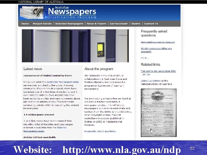 Website: http: //www. nla. gov. au/ndp 52 