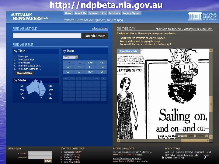 http: //ndpbeta. nla. gov. au Home page of beta 9 