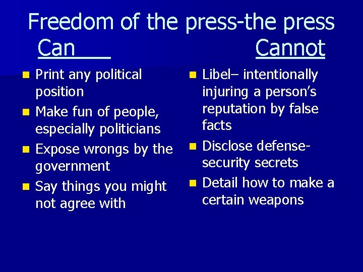 Freedom of the press-the press Cannot n n Print any political position Make fun