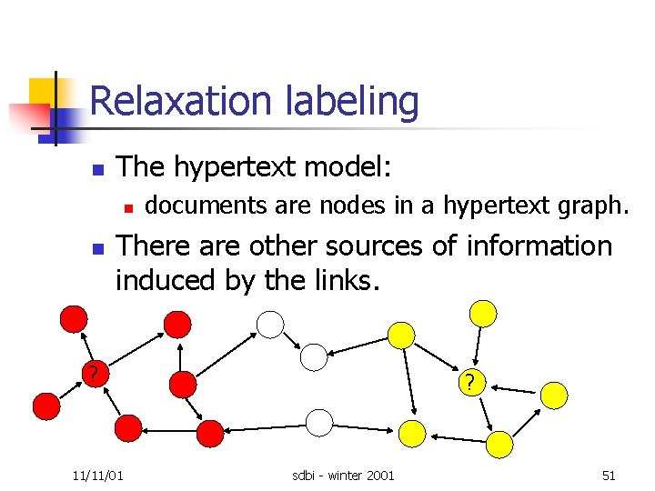 Relaxation labeling n The hypertext model: n n documents are nodes in a hypertext