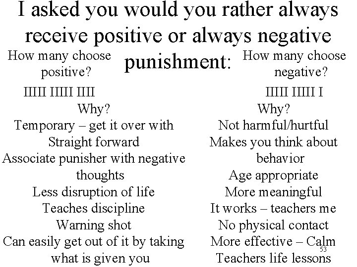 I asked you would you rather always receive positive or always negative How many
