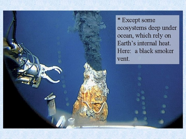 * Except some ecosystems deep under ocean, which rely on Earth’s internal heat. Here: