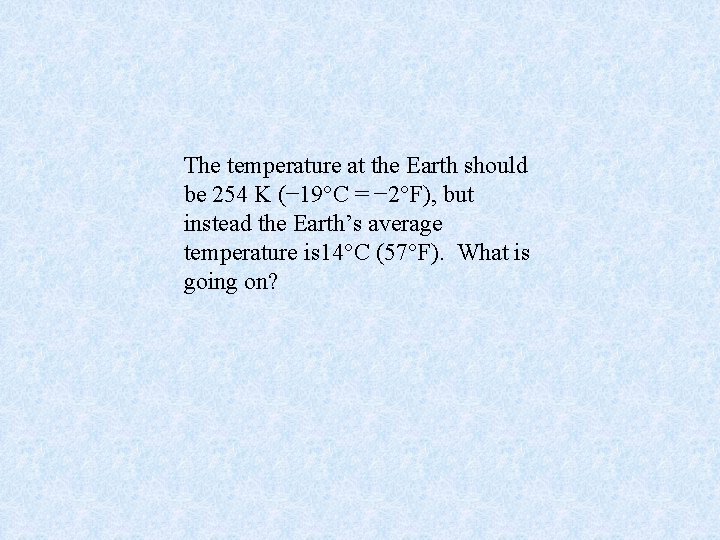 The temperature at the Earth should be 254 K (− 19°C = − 2°F),