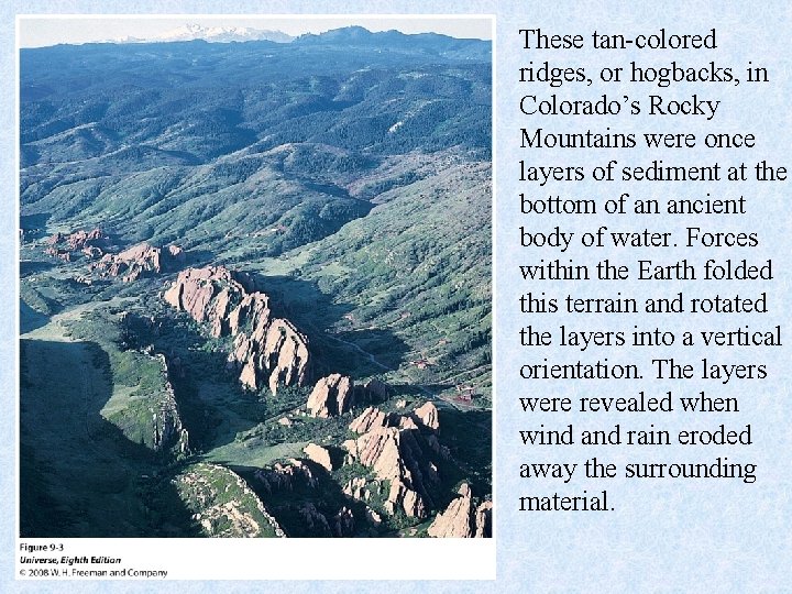 These tan-colored ridges, or hogbacks, in Colorado’s Rocky Mountains were once layers of sediment