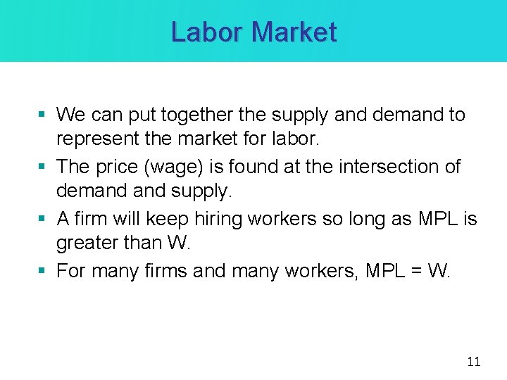 Labor Market § We can put together the supply and demand to represent the