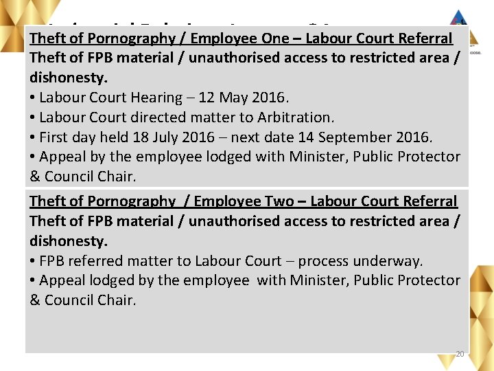 Industrial Relations Issues Q 1 Court Referral Theft of Pornography / Employee One–– Labour