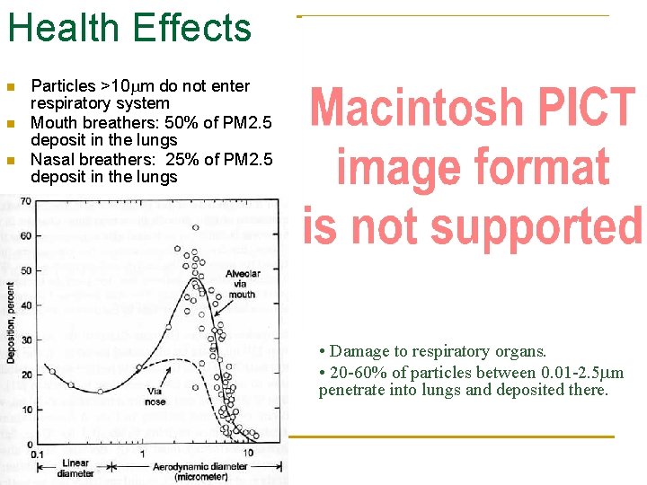 Health Effects n n n Particles >10 mm do not enter respiratory system Mouth