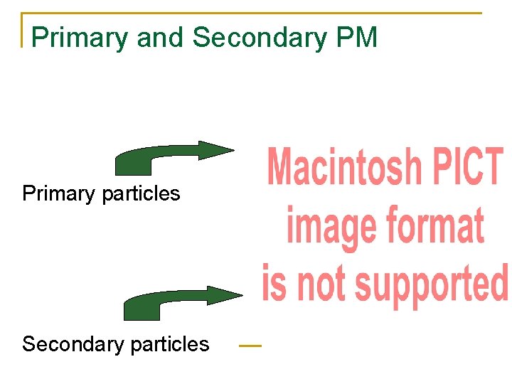 Primary and Secondary PM Primary particles Secondary particles 