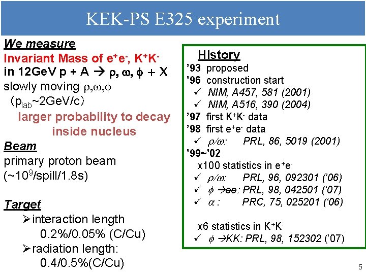 KEK-PS E 325 experiment We measure Invariant Mass of e+e-, K+Kin 12 Ge. V