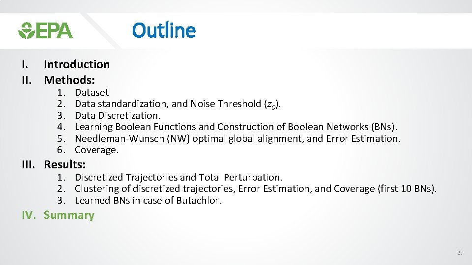 Outline I. Introduction II. Methods: 1. 2. 3. 4. 5. 6. Dataset Data standardization,