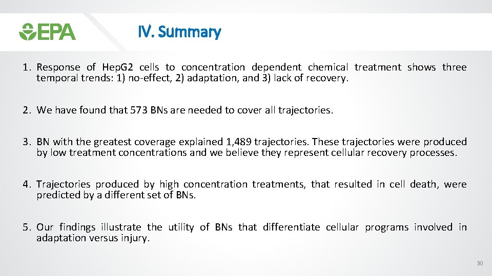 IV. Summary 1. Response of Hep. G 2 cells to concentration dependent chemical treatment