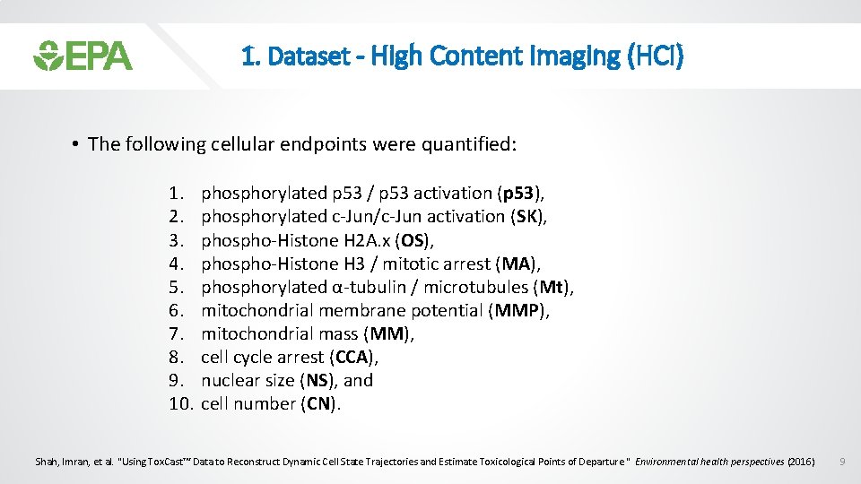 1. Dataset - High Content Imaging (HCI) • The following cellular endpoints were quantified: