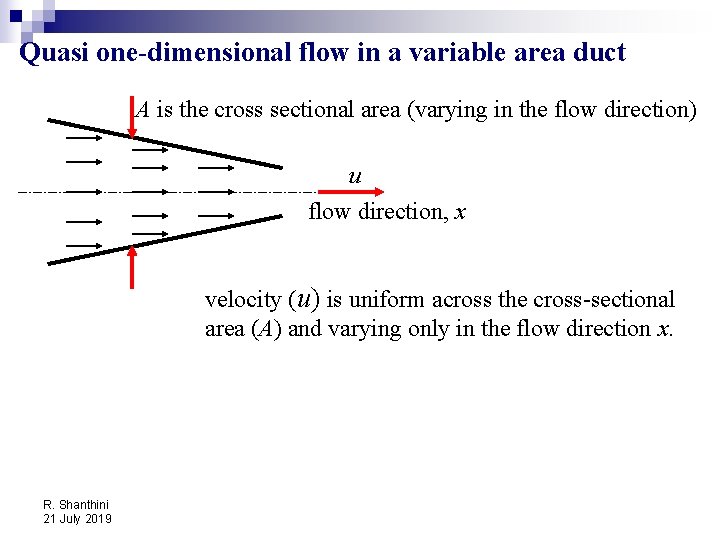 Quasi one-dimensional flow in a variable area duct A is the cross sectional area