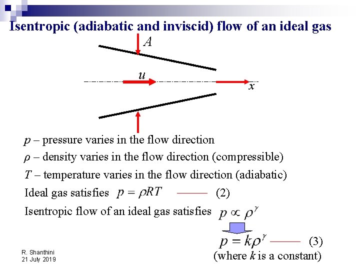 Isentropic (adiabatic and inviscid) flow of an ideal gas A u x p –
