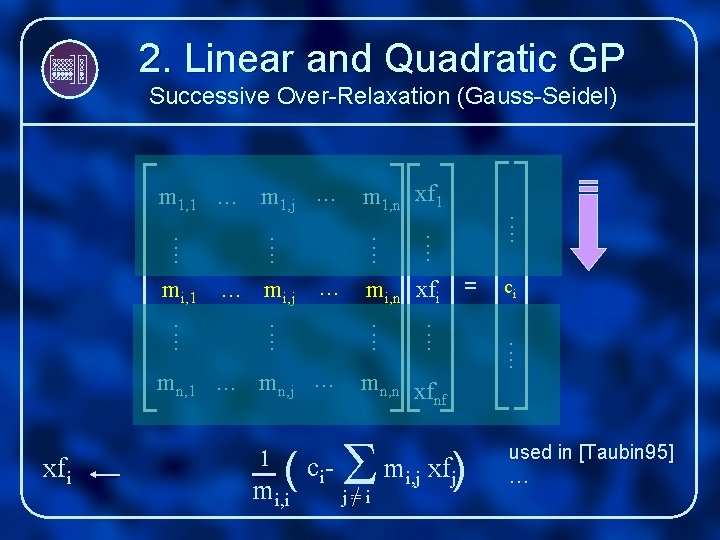 2. Linear and Quadratic GP Successive Over-Relaxation (Gauss-Seidel) mn, 1 … mn, j …