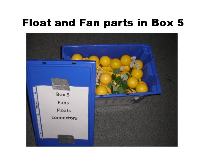 Float and Fan parts in Box 5 1. Using parts from a Power Play