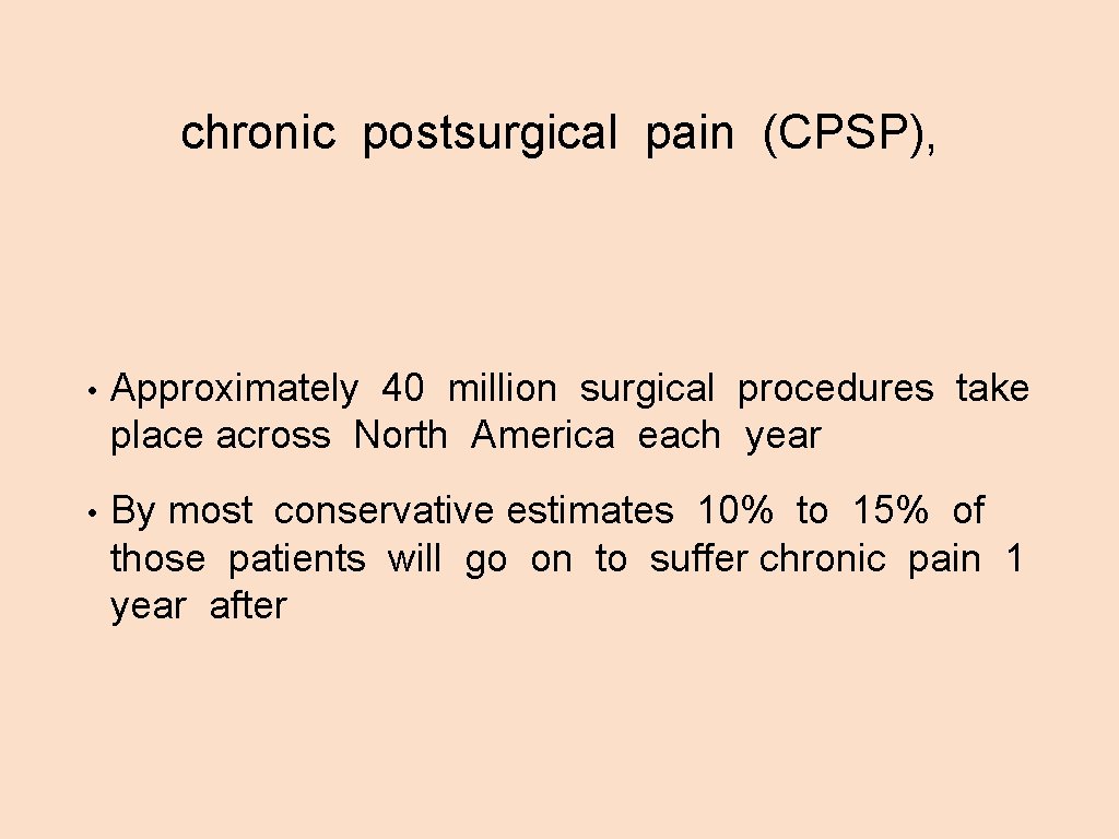 chronic postsurgical pain (CPSP), • Approximately 40 million surgical procedures take place across North