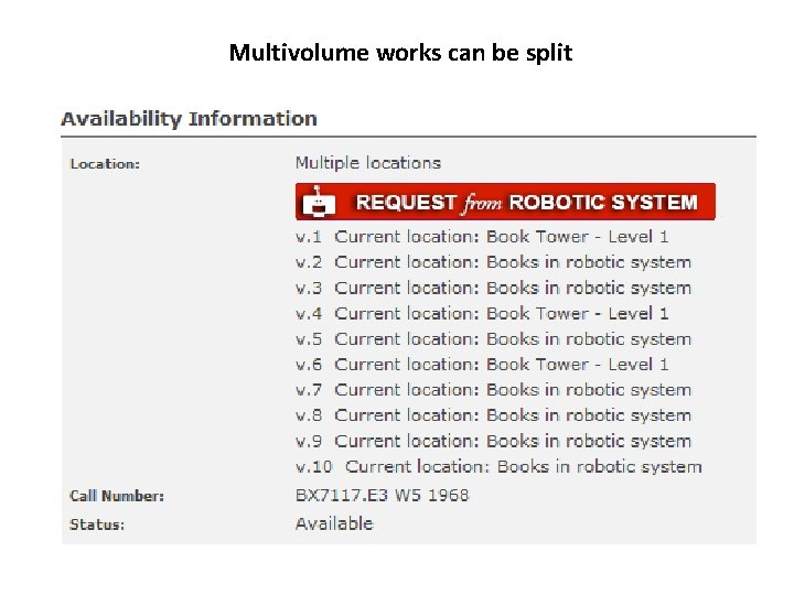 Multivolume works can be split Multivolume works can be split