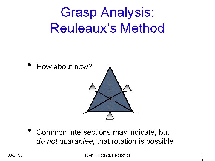 Grasp Analysis: Reuleaux’s Method • • 03/31/08 How about now? Common intersections may indicate,