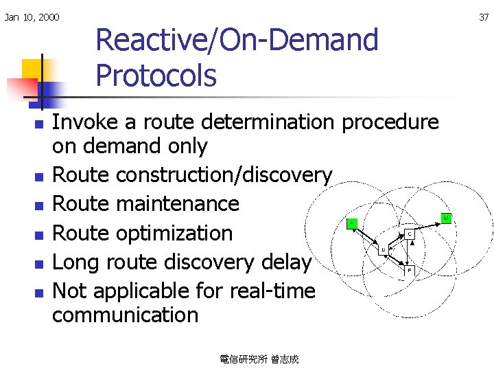 Jan 10, 2000 n n n Reactive/On-Demand Protocols Invoke a route determination procedure on
