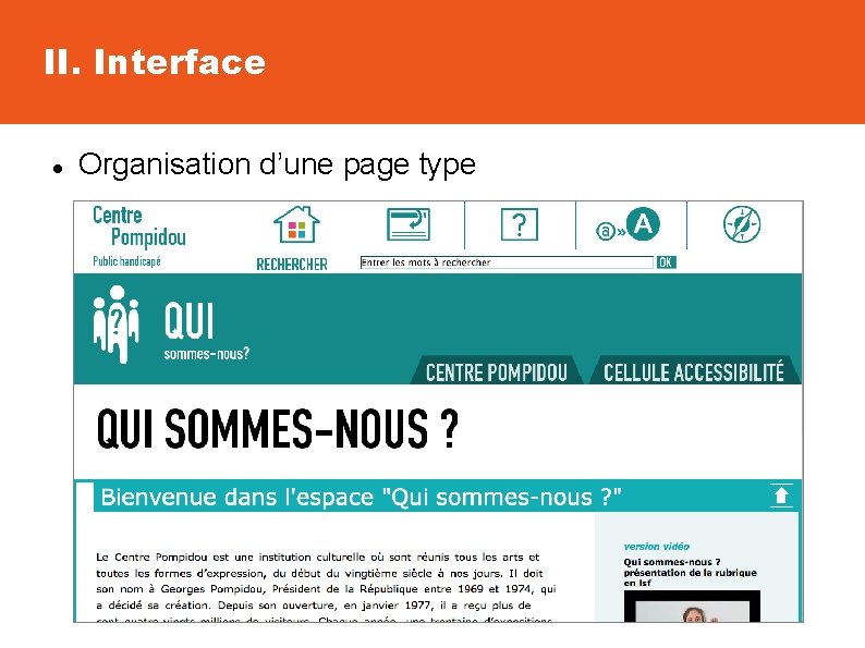 II. Interface Organisation d’une page type 