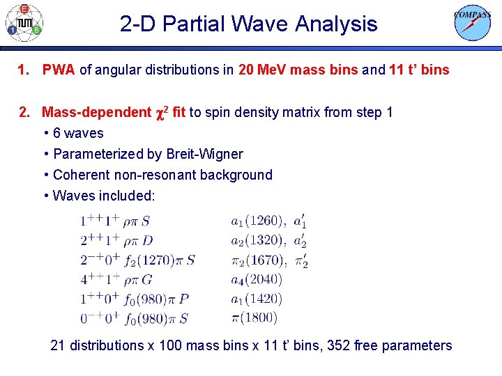 2 -D Partial Wave Analysis 1. PWA of angular distributions in 20 Me. V