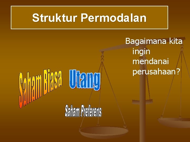 Struktur Permodalan Bagaimana kita ingin mendanai perusahaan? 