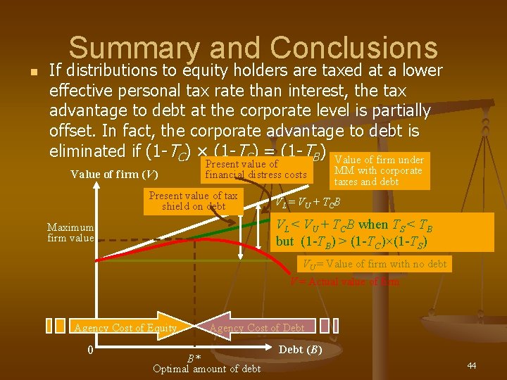 n Summary and Conclusions If distributions to equity holders are taxed at a lower