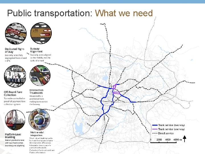 Public transportation: What we need Multi-modal integration Short, direct walking paths for transferring passengers,