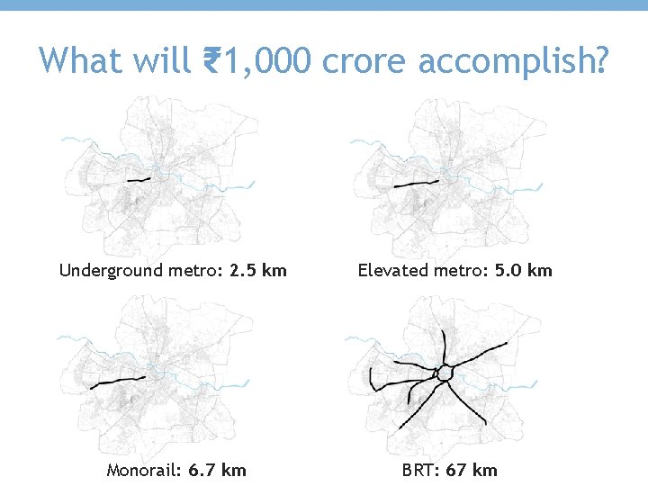 What will ₹ 1, 000 crore accomplish? Underground metro: 2. 5 km Elevated metro: