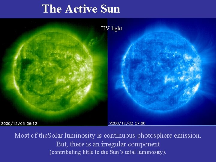 The Active Sun UV light Most of the. Solar luminosity is continuous photosphere emission.