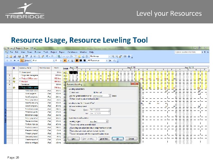 Level your Resources Resource Usage, Resource Leveling Tool Page: 26 