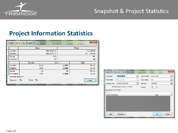 Snapshot & Project Statistics Project Information Statistics Page: 32 