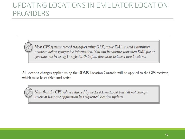 UPDATING LOCATIONS IN EMULATOR LOCATION PROVIDERS 10 