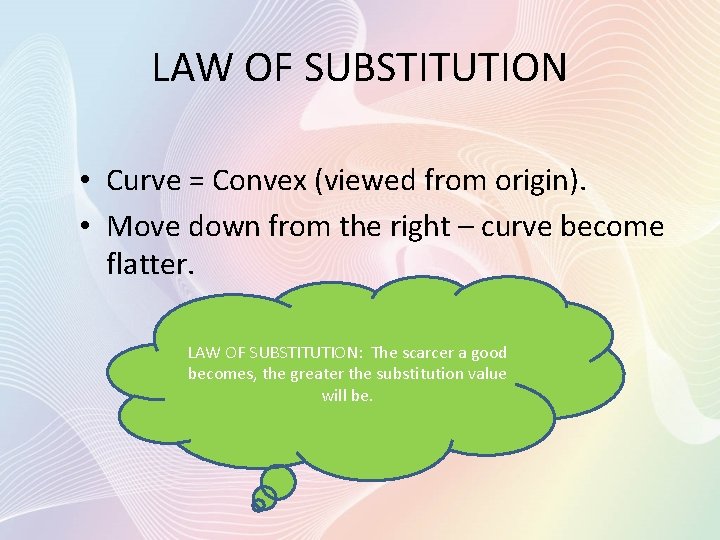 LAW OF SUBSTITUTION • Curve = Convex (viewed from origin). • Move down from