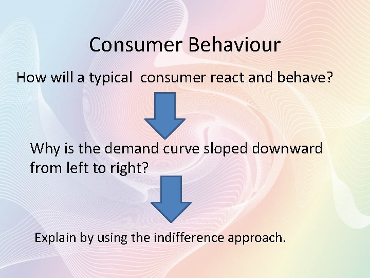 Consumer Behaviour How will a typical consumer react and behave? Why is the demand